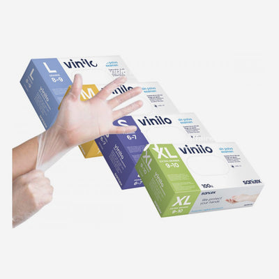 Gants vinyle non poudrés naturels – boîte de 100 Santex